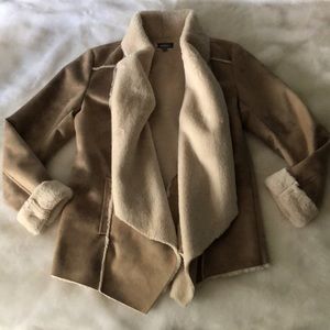 Tan and Cream Faux Shearling Jacket. Size Large